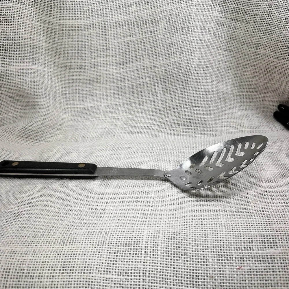 EKCO Stainless Vanadium Slotted Spoon Black Handle Made in‎ USA Kitchen Utensil